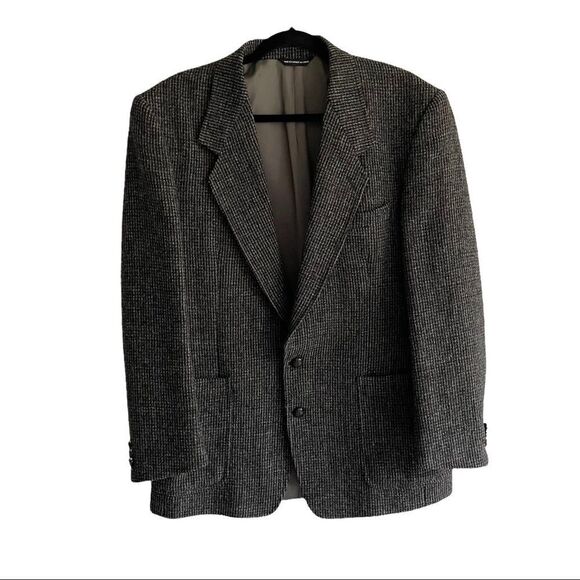 HARRIS TWEED Vintage Hand Woven Wool Sports Coat Jacket Blazer Black Gray 42R - Picture 1 of 11